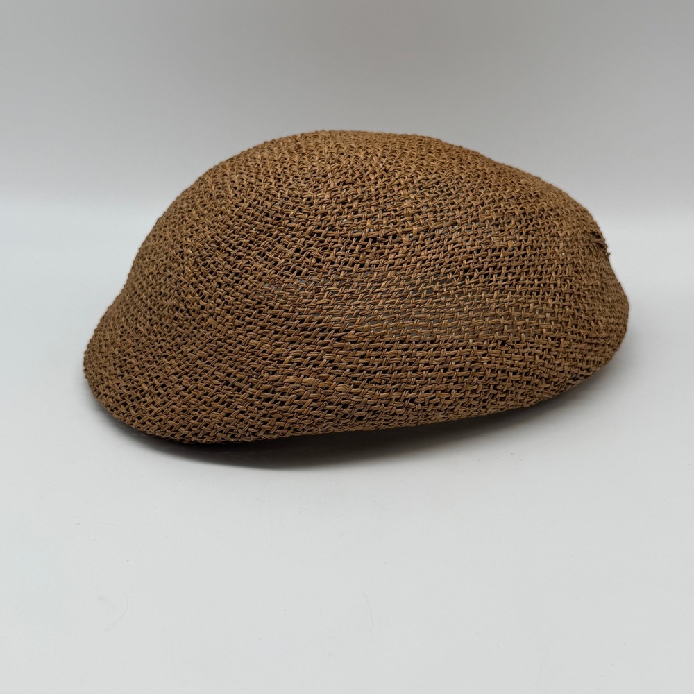 Vintage LL Bean Flat Cap Mens Brown Woven Straw Driving Ivy Summer Hat